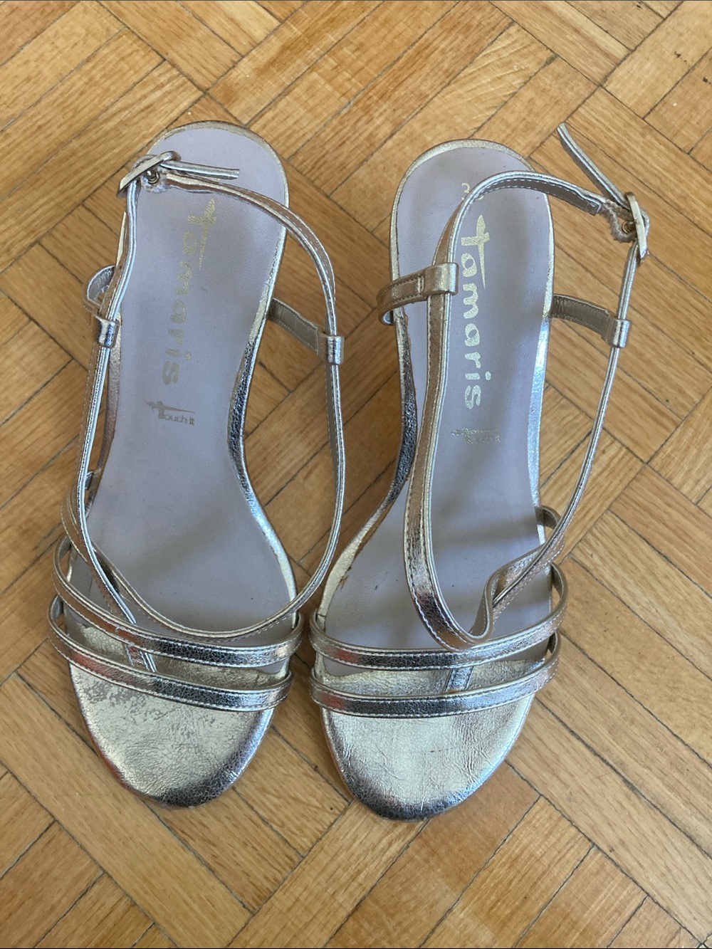 Tamaris Leather Gold Metallic Strappy Heeled Sandals